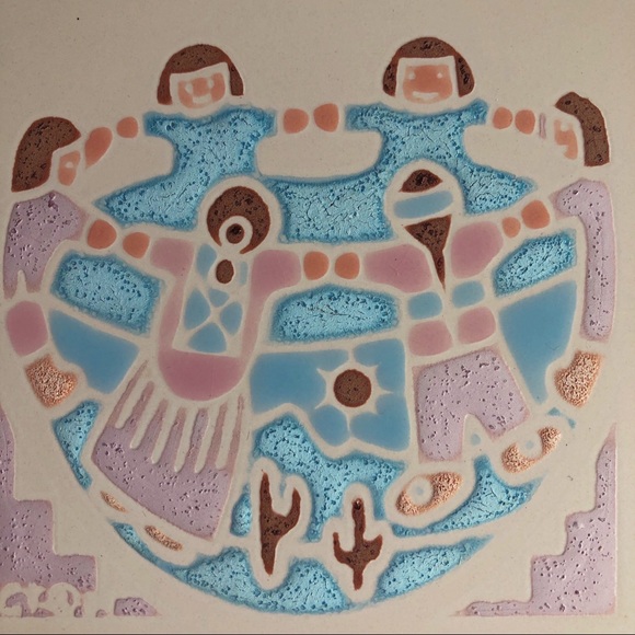 Vintage Cleo Teissedre Handpainted Southwestern Children Ceramic Tile EUC - Picture 2 of 3